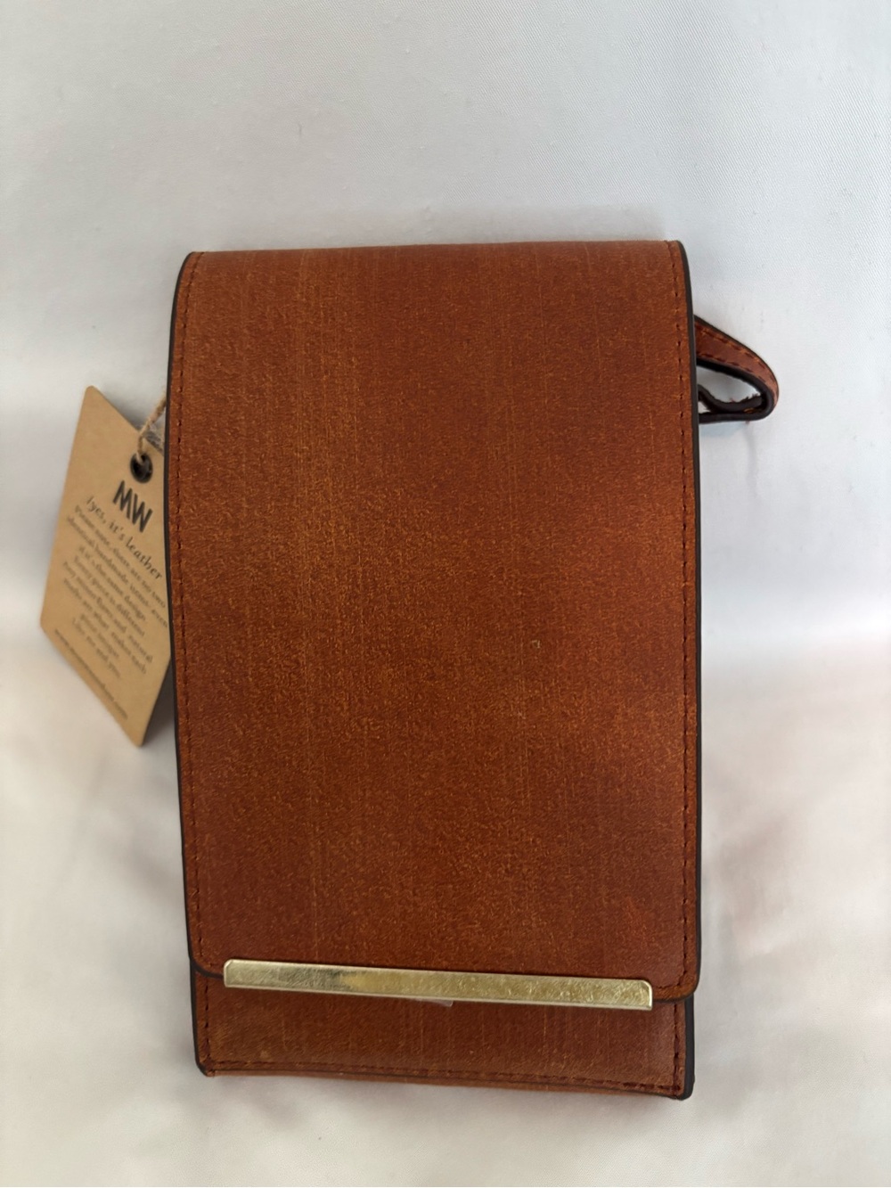 Madewell Tan Leather Card Crossbody with Gold Snap